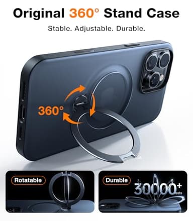 TORRAS Upgraded 360 Spin Magnetic Stand for iPhone 16 Pro Case, Fit for MagSafe, Built-in Kickstand & Ring Holder, Mil-Grade Protective Soft Edge Translucent Case for iPhone 16 Pro, Black 6.3'' - Image 2