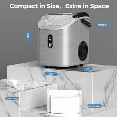 Nugget Ice Maker Countertop, 35.5Lbs/24Hrs Chewable Sonic Ice Machine with Self-Cleaning, Handle, Water Tank, Quiet Operation & Portable Pellet Ice Maker for Home, Office, Kitchen, Bar, Silver - Image 6