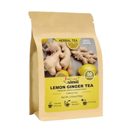 FullChea - Lemon Ginger Tea Bags, 50 Teabags - Pleasantly Spicy & Warming - Non-GMO - Caffeine-free - Support Healthy Digestion & Boost Immunity - Image 1