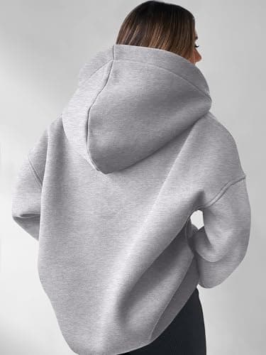 ANRABESS Womens Oversized Hoodies V Neck Sweatshirts Fleece Long Sleeve Pullover Y2K Clothes 2025 Fall Trendy Outfits Light Gray L - Image 6