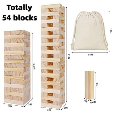 Glintoper Tic Tac Toe & Tumble Tower Blocks Tables Game Set, Classic Wood Stacking Game & XOXO Board Games for Kids Family, Living Room Rustic Coffee Table Decor, Travel Strategy Board Games - Image 2