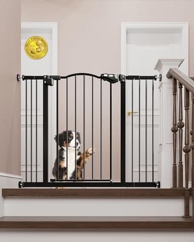 InnoTruth Baby Gate 29–39.6" Wide, 30" Tall Dog Gate for Stairs and Doorways, Pressure Mounted Metal Pet Gate with Dual Lock, Easy Walk-Through and Expandable Design, Black - Image 1