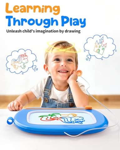 Magnetic Drawing Board Toddlers Toys for 1 2 Year Old Boys - Preschool Education Learning Toys for 12-18 Month Baby - Doodle Pad Birthday Gifts Presents for Kids Age 1-3 - Blue - Image 2