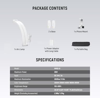 NEEWER Basics 29" Half Moon Nail Light for Desk, 36W Foldable Nail Tech Table Arc Lamp, LED Manicure Half Ring Light with Phone Holder for Makeup Beauty Tattoo Overhead Video Recording, HM02-D - Image 8