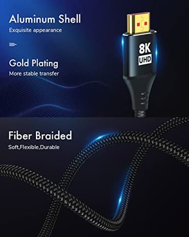 KELink 10K 8K 4K HDMI Cable 20FT, Ultra High Speed HDMI Braided Cord, Supports 4K/120Hz, 8K/60Hz, 48Gbps DTS:X, HDCP 2.2 & 2.3, HDR 10, HDMI 2.1 Cable - Image 7