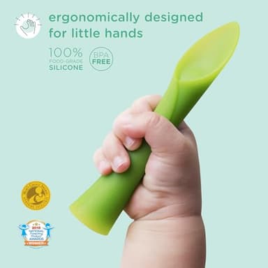 Olababy 100% Silicone Soft-Tip Training Spoon for Baby Led Weaning 2pack (Kiwi/Blueberry) - Image 2