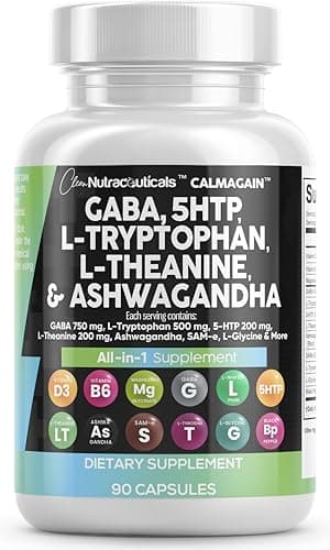 Clean Nutraceuticals GABA 750mg 5 HTP 200mg L Tryptophan 500mg L Theanine 200mg Ashwagandha SAM-e L-Glycine - Mood Support Vitamins for Women and Men with L-Tyrosine 5-HTP (5-Hydroxytryptophan) - Image 1
