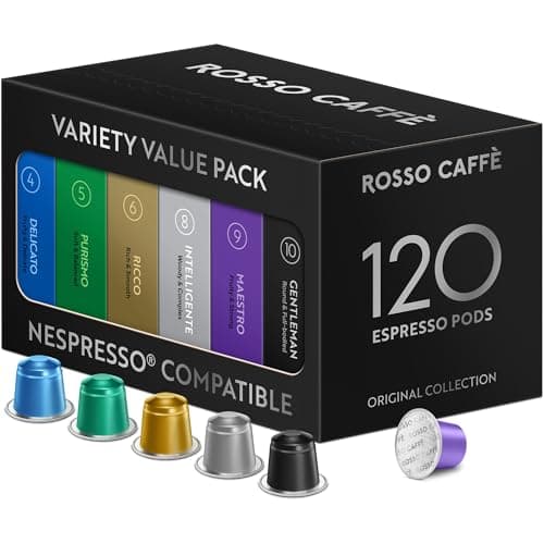 ROSSO CAFFÈ 120 Espresso Coffee Pods for Nespresso Original Machines, Premium Capsules, Variety Value Pack 6 Flavors, Rich Breakfast to Intense Roasts - Image 1