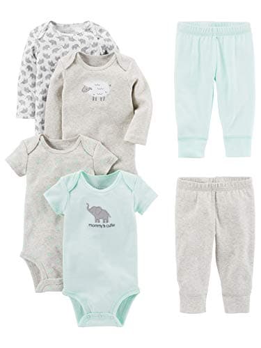 Simple Joys Kid's 6 piece Little Character sets Sleepwear, Grey Lamb, 0-3 Months - Image 3