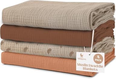 Muslin Swaddle Blankets - 4 Pack | Muslin Baby Blanket for Newborn Boy/Girl | Soft&Breathable Receiving Blankets | Newborn Swaddle Blanket (47" x 47")| Baby Essentials,Registry & Gift- Desert Dreams - Image 1