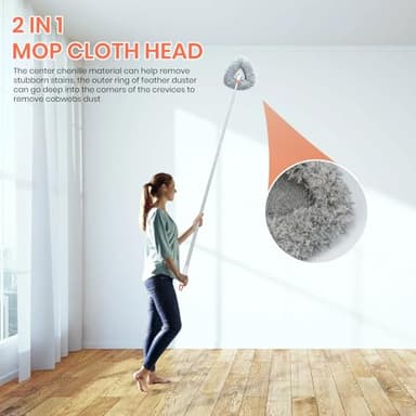 Wall Cleaner Mop with 83.5” Long Handle,Baseboard Cleaner Mop 360°Rotatable Adjustable,Ceiling Duster Tool with 3 Replacement Pads for Walls, Window, Floor - Image 2