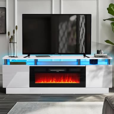 oneinmil Fireplace TV Stand with 36" Electric Fireplace,LED Light Entertainment Center,2 Tier TV Console Stand for TVs Up to 80",Fireplace for The Living Room TV Stand,White - Image 3