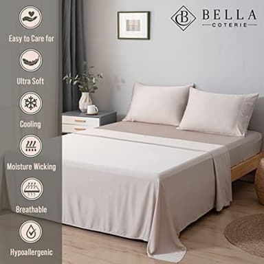 Bella Coterie Luxury Bamboo Viscose King Size Sheet Set | 100% Organically Grown | Ultra Soft | Cooling for Hot Sleepers | 18" Deep Pocket [Dune - Image 3