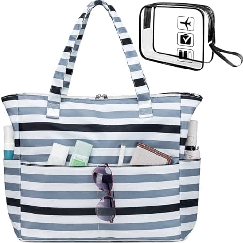 LEDAOU Beach Bag for Women Waterproof Sandproof Tote Bag Pool Bag with Zipper for Gym Shopping Travel with Wet Pocket - Image 1