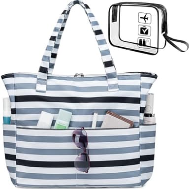 LEDAOU Beach Bag for Women Waterproof Sandproof Tote Bag Pool Bag with Zipper for Gym Shopping Travel with Wet Pocket - Image 1