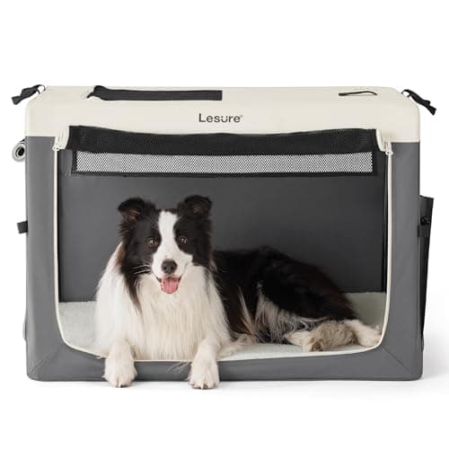 Lesure Collapsible Travel Dog Crate for Small Dogs, Portable Soft Dog Crate for Outdoor & Indoor, Folding Fabric Dog Kennel with Handle, 36 Inch Heavy Duty Pet Carrier (Grey) - Image 1
