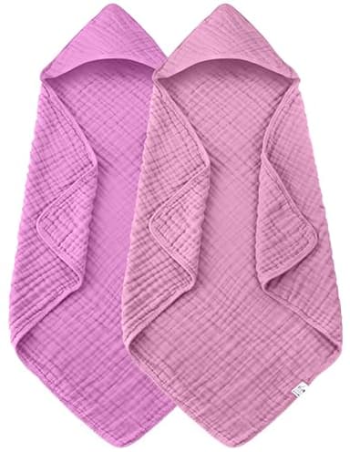 Spotted Play 2 Pack Hooded Baby Towels - 100% Muslin Cotton for Newborns, Infants, Toddlers - Large 32x32 Inch Size - Highly Absorbent and Essential for Newborn Care, Deep Sakura - Image 1