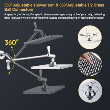 Cobbe Rainfall Shower Head for Bathroom, 11.8 Inch Large Rectangular with Adjustable Stainless Steel 11 Inch Extension Arm - Premium Quality Luxury Experience, 1-Min No Tools Installation, Chrome - Image 6