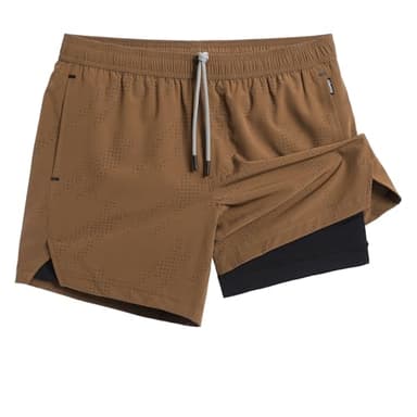 maamgic Mens Running Shorts with Compression Liner 5" Quick Dry Workout Gym Shorts Anti-Chafe 2 in 1 Athletic Shorts Brown Black Medium - Image 1