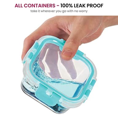 FineDine 24 Piece Glass Storage Containers with Lids - Leak Proof, Dishwasher Safe Glass Food Storage Containers for Meal Prep or Leftovers, Teal - Image 7