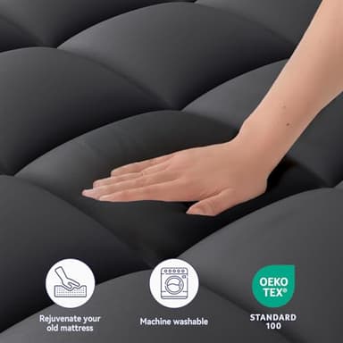 ELEMUSE Queen Black Mattress Topper for Back Pain, Extra Thick Mattress Pad Cover, Plush Soft Pillowtop with Elastic Deep Pocket, Overfilled Down Alternative Filling - Image 3