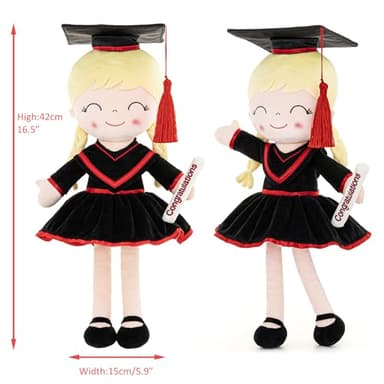 Gloveleya Baby Girl Gifts Graduation Plush Girls Dolls Congratulation Gift for Kindergarten Black 16 inch - Image 2
