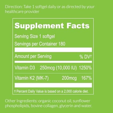 UpNourish Liposomal D3 K2 Vitamin 10000 IU D3 and K2 MK-7 200 mcg - 180 Vitamin D3 k2 (Vitamina D3 con K2) Mini Softgels - Easy to Swallow K2 D3 Vitamin - Image 4