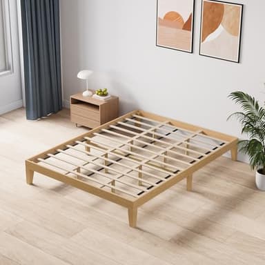 COLAMY 12 Inch Wood Platform Bed Frame,Sturdy Queen Size Bed Frame with Wood Slat Support, No Box Spring Needed,Rustic Pine - Image 1