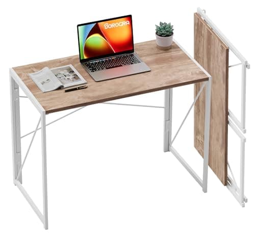 Coavas Folding Desk 31.5 inch Foldable Small Portable Computer Desks, Spaces Saving Writing Sturdy Table for Bedroom, Home Office, Dorm, Apartment, Pre Assembled, Oak - Image 1