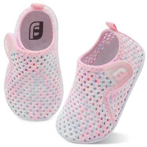 Baby Girls Boys Water Shoes Swim Toddler Barefoot Water Sports Sandals Aqua Socks Sneakers First Walking Shoes for Beach Color WhitePink 12-18 Months Infant - Image 1