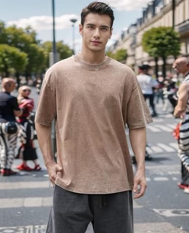 Men's Oversized T-Shirts Cotton Unisex Short Sleeves Casual Loose Wash Solid Basic Tee Tops(Black+Grey+Coffee-M) - Image 2