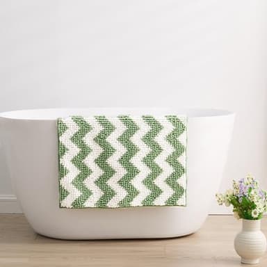 CozeCube Chenille Bathroom Rugs 36" x 24", Soft Microfiber Chevron Bath Mats for Bathroom, Non Slip Shaggy Bath Rugs Machine-Washable, Plush Absorbent Shower Mat, Sage Green - Image 4