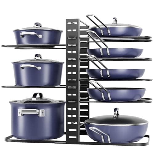 ORDORA Pots and Pans Organizer under Cabinet 14.55 Height, Adjustable 8-Tier Pot Organizers inside Cabinet, Kitchen Organizers and Storage Fit 6-11 inch Lightweight Cookware - Image 1
