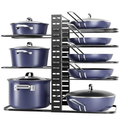 ORDORA Pots and Pans Organizer under Cabinet 14.55 Height, Adjustable 8-Tier Pot Organizers inside Cabinet, Kitchen Organizers and Storage Fit 6-11 inch Lightweight Cookware - Image 1