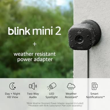 Blink Mini 2 (Newest Model) + Weather Resistant Adapter — Indoor/Outdoor Home Security & Pet Camera(s) with HD video, motion detection, and built-in spotlight — 3 cameras (Black) - Image 6