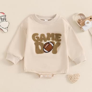 VISGOGO Newborn Infant Baby Boy Girls Oversized Romper Game day Sweater Onesie Coming Home Outfit Neutral Clothes (Khaki-Game day, 6-12 Months) - Image 2