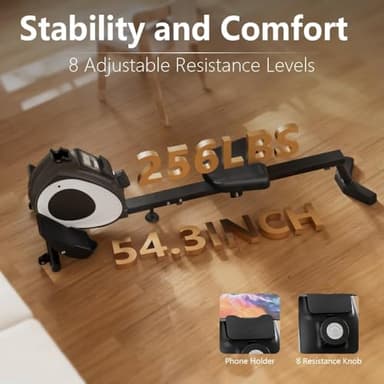 Heavy Duty Rowing Machine for Home - Magnetic Resistance Rowing Machine for Fat Loss and Toning, 8-Level Adjustable Resistance, Supports 265 LBS, Compact Design for Small Spaces. - Image 6