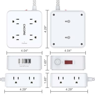 Surge Protector Power Strip - CHCORE 5Ft Braided Extension Cord with 8 Outlets with 4 USB (2 USB C) Charging Ports, Flat Plug Multi Plug Outlet Extender Charging Station for Home Office, ETL, White - Image 7