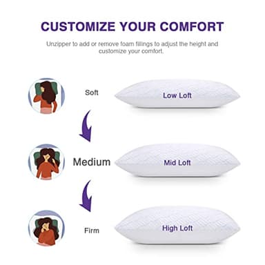 WISHSMILE Cooling Pillows Queen Size Set of 2, Memory Foam Pillows with Zipper, Adjustable Firmness for Sleeping Cool Cold Pillow to Hot, Side, Back and Stomach Sleepers, 2 Pack, 20x30 - Image 4