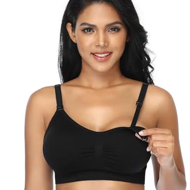 4Pack Nursing Bra for Breastfeeding Maternity Bras Push Up Silk Seamless Pregnancy Bralette Underwear Black Beige Rosered Blue Medium - Image 2