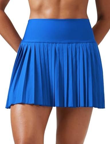 CRZ YOGA Women's High Waisted Pleated Tennis Skirts with Pockets Tummy Control Casual Liner A Line Workout Golf Skorts Sparkle Blue Medium - Image 1