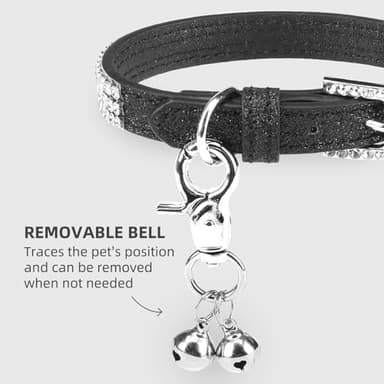 PUPTECK Basic Adjustable Cat Collar with Bling Diamond and Double Bells, for Kitten and Small Puppy, Fashion and Shining Dog Rhinestone Collars, 8-10in, Black - Image 5