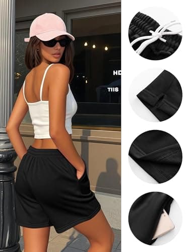 Locoowai 3 Pcs Women's Sweat Shorts, High Waisted Drawstring Athletic Shorts with Pockets Casual Comfy Running Shorts (Black, Army Green, Dark Gray,X-Large) - Image 5