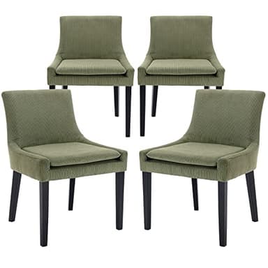 COLAMY Modern Dining Chairs Set of 4, Upholstered Corduroy Accent Side Chairs with Mid Back and Wood Legs for Living Room/Dining Room- Light Green - Image 1