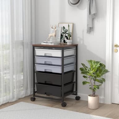 SYKIARIOL Utility Cart with 5 Drawers,Storage Drawer Cart with Wooden Tabletop and Lockable Wheels,Craft Storage Trolley Cart,5-Tier Rolling Utility Cart on Wheels,Dark Grey - Image 8