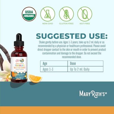 MaryRuth Organics Multivitamin & Multimineral with Iron for Toddlers | USDA Organic | Sugar Free | Multivitamin Liquid Drops for Kids Ages 1-3 | Immune Support | Vegan | Non-GMO | 2 Fl Oz - Image 3