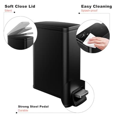 Veelesa Slim Bathroom Trash Can with Lid Soft Close, 1.6 Gallon Stainless Steel Garbage Can with Removable Inner Bucket, Durable Step Pedal, Small Trash Bins for Toilet, Bedroom, Kitchen, Office - Image 7