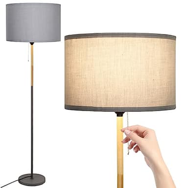 Modern Floor Lamp for Living Room Farmhouse Floor Lamps Pole with Linen Lamp Shade, Standing Tall Floor Lamps for Bedrooms and Office (Grey) - Image 1