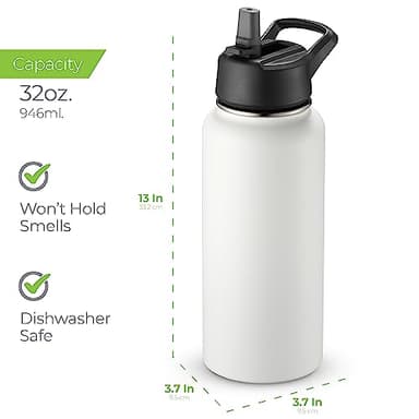 SipX™ Triple-Insulated Stainless Steel Water Bottle 32oz. With 3 Lids, BPA-Free Reusable Insulated Water Bottle Keeps Cold 24 Hours, Metal Water Bottle Made Of Sustainable Material For Hiking & Biking - Image 7