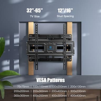 PERLESMITH TV Wall Mount Full Motion for 32-65 Inch Flat Curved Screen TVs, TV Mount with Swivels Tilts Extension Dual Articulating Bracket Arms Supports up to 99 lbs Max VESA 400x400, PSMFK9 - Image 2